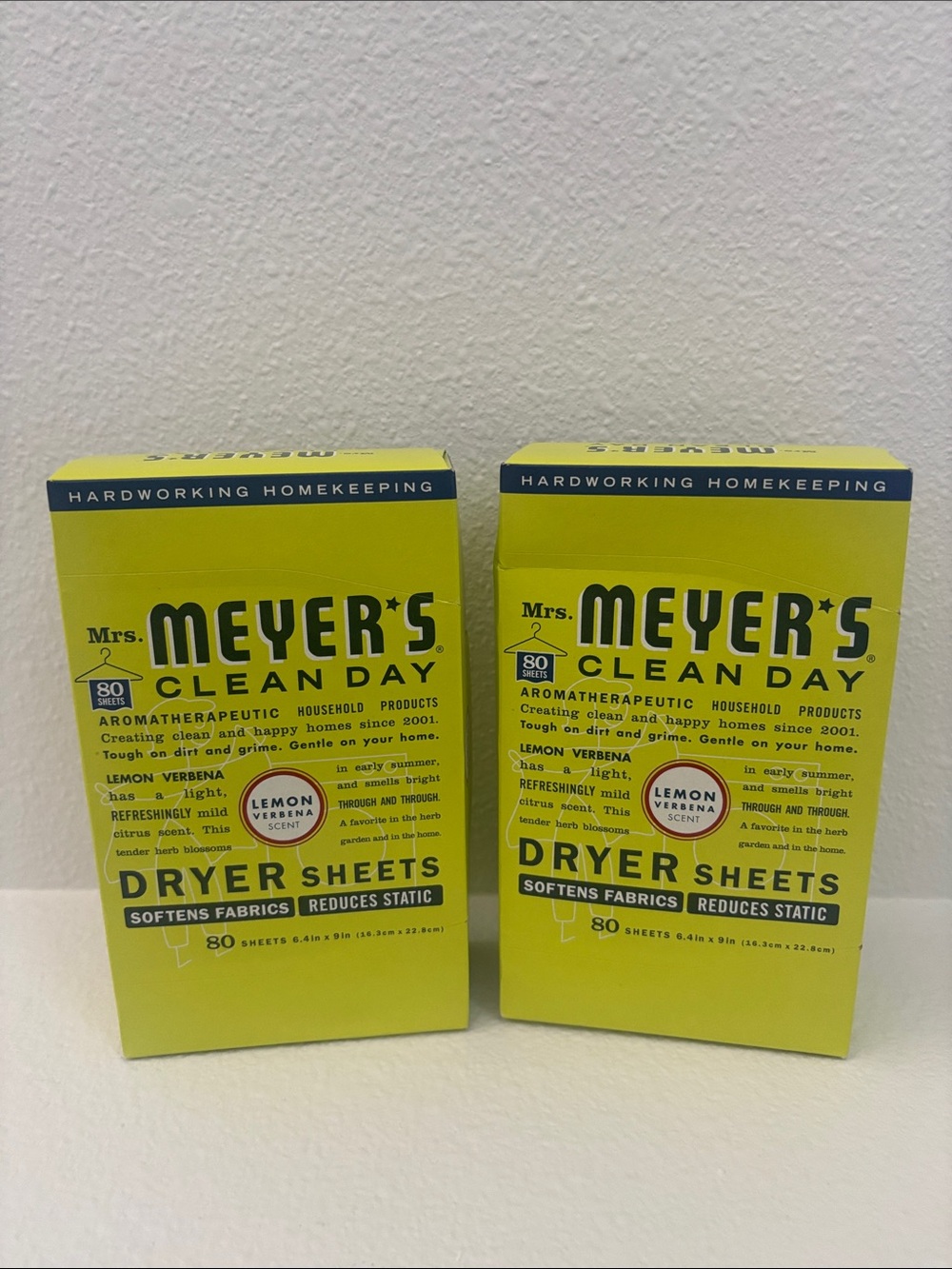 2 count Mrs. Meyers Dryer Sheets Lemon Verbena Scent 160  Sheets total NEW